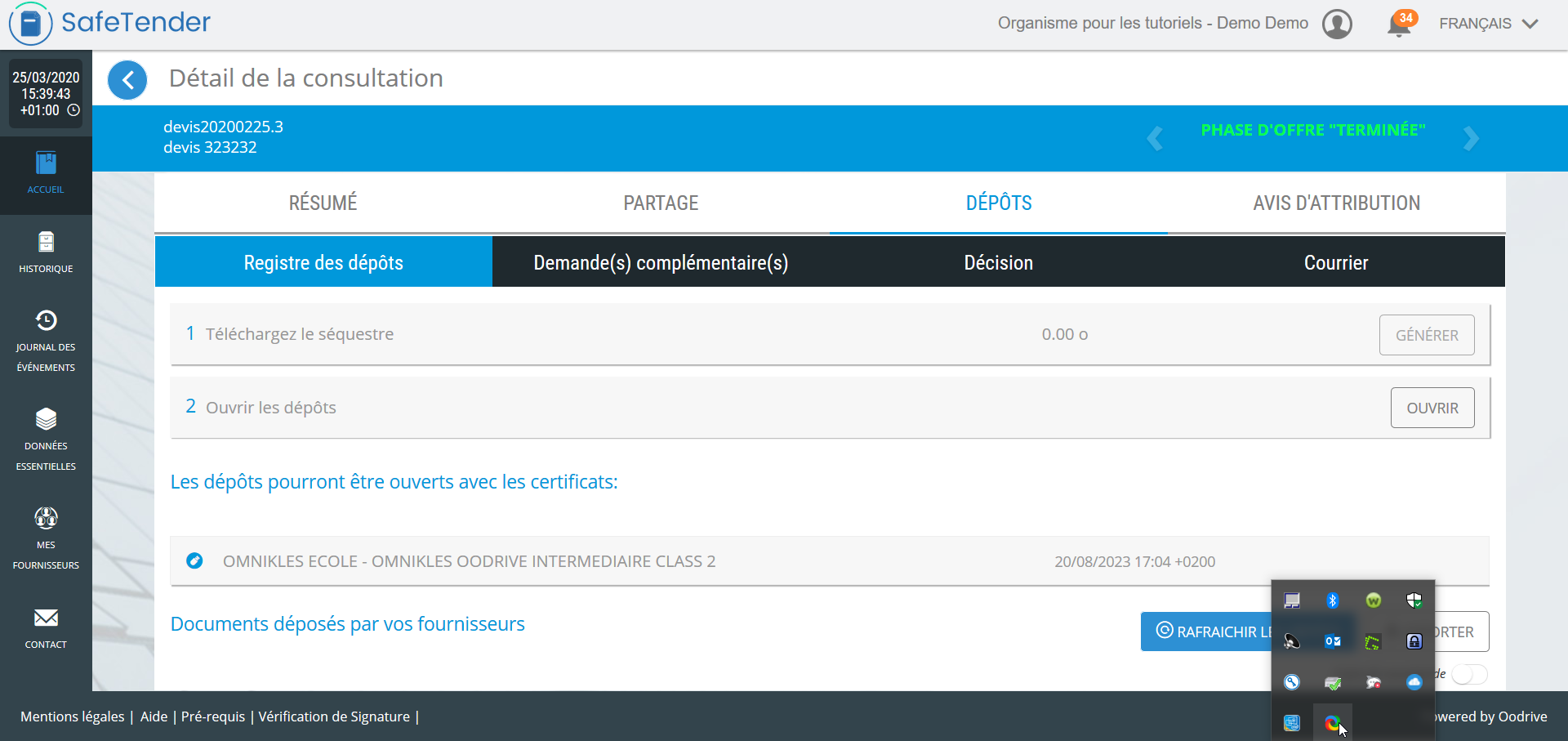 detail-consultation-solution-safetender-omnikles capture d'ecran "detail de la consultation" illustrant la solution safe tender d'omnikles
